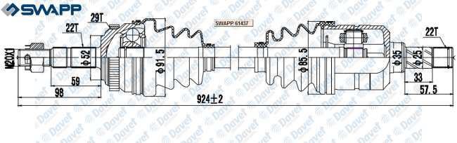 SWAPP 61437 On Aks Sag Corsa C 1.3 Cdti 1.0 1.2 1.4 1.7 Cdti 00>06- Combo C 1.3 Cdti 1.7 Cdti 01>06 Absli 29 Dis (Dis Freze:22 Ic Freze:22 Conta Capi:52 Boy:924 Mm)  Swp 61432